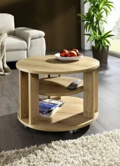 Couchtisch Mit 2 Ablageflächen Und 4 Rollen -Heim Schmücken Geschäft couchtisch mit 2 ablageflaechen und 4 rollen farbe eiche 1
