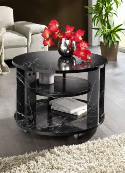 Couchtisch Mit 2 Ablageflächen Und 4 Rollen -Heim Schmücken Geschäft couchtisch mit 2 ablageflaechen und 4 rollen farbe marmoroptik schwarz