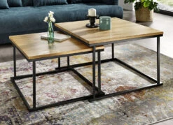 Couchtischset, 2-teilig, Auf Schwarz Lackiertem Metallgestell