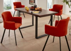 Essgruppe, 5-teilig, Mit Geschmiedeten Metallfüßen -Heim Schmücken Geschäft essgruppe 5 teilig mit geschmiedeten metallfuessen farbe orange nussbaum
