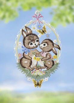 Fensterbild Mit Hasenpaar Aus Plauener Spitze