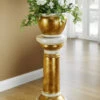Handbemalte Säule Mit Übertopf Mit Echter Blattgold-Auflage -Heim Schmücken Geschäft handbemalte saeule mit uebertopf mit echter blattgold auflage farbe beige gold