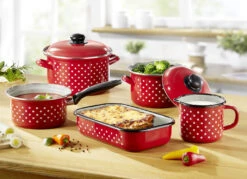 Topf-Set Aus Stahl-Emaille, 5-teilig 5 Topf-Set Aus Stahl-Emaille, 5-teilig -Heim Schmücken Geschäft topf set aus stahl emaille 5 teilig farbe rot